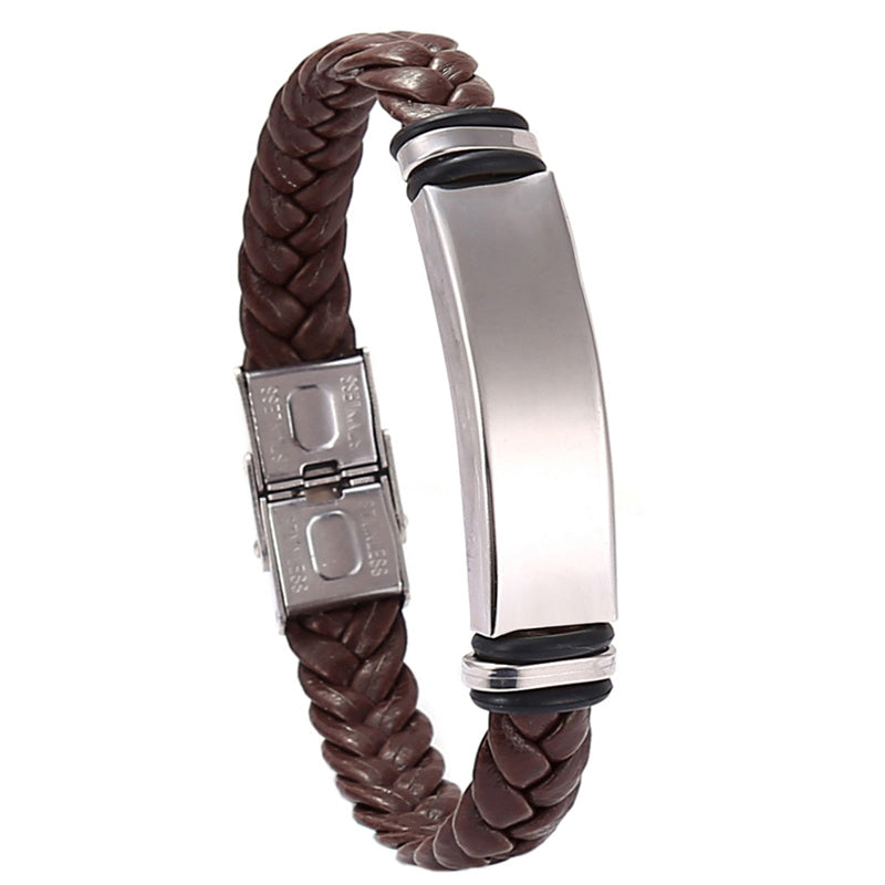 Minimalist Titanium Steel Leather Bracelet