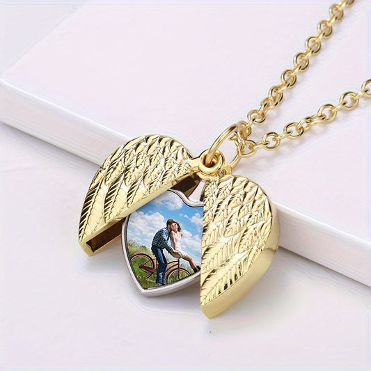 Custom Angel Wings Heart Necklace Small Box Pendant