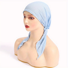 Pleated Turban Cap Long Tail Bonnet Women's Beanie Chemo Hats