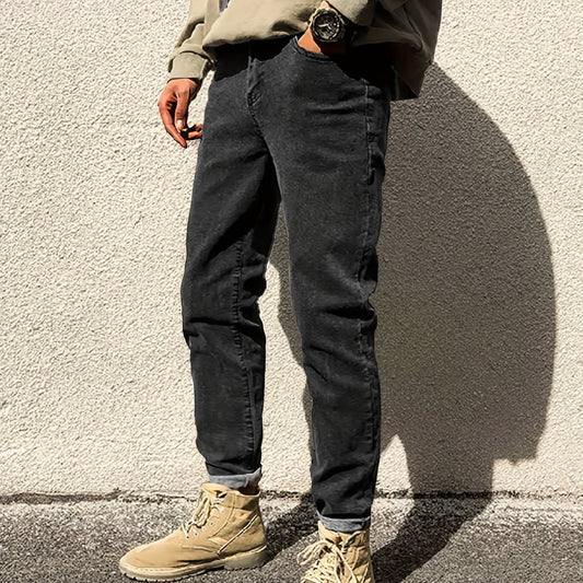 Classic Regular Fit Jeans Mens Casual Street Style All Match Denim Pants
