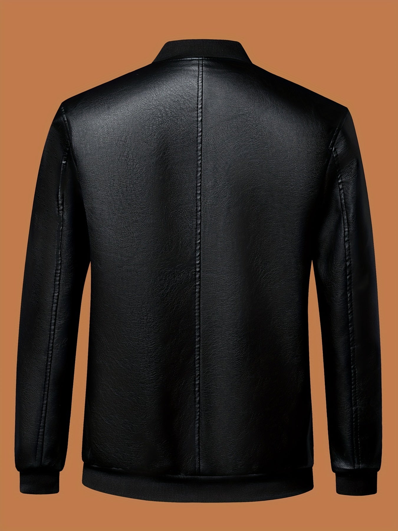 Men's Fleece Faux Leather Jacket - Zip Up Lapel - Fall/Winter