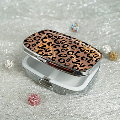 Leopard Print Pill Case 2 Compartment Medicine Organizer Portable Vitamin Box
