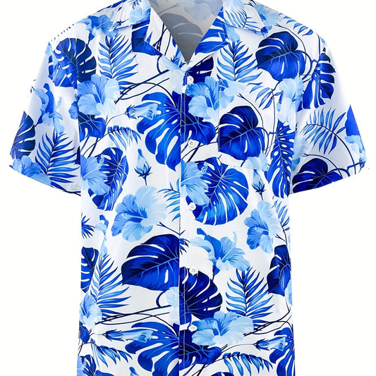 Tropical Leaf Print Men's Hawaiian Shirt Casual Short Sleeve Summer Vacation Top