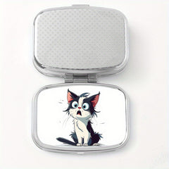 Surprised Cat Print Two Compartment Pill Box Mini Portable Travel Outdoor Sports