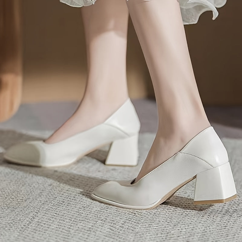 Chunky Low Heels Slip On Square Toe Office Shoes Women's Footwear