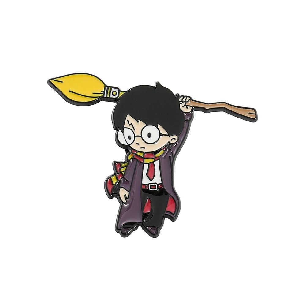 Creative Boy Brooch Glasses Broom Enamel Pin Oil Dripping Badge
