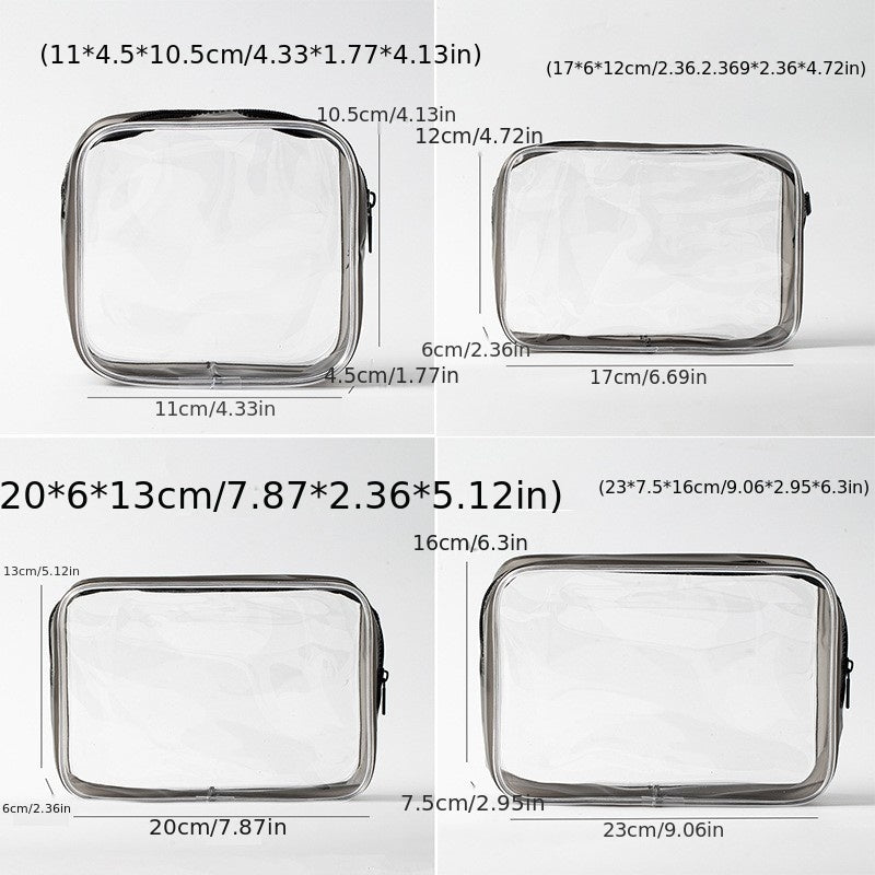 4PCS Transparent PVC Storage Bag Beauty Case Toiletry Bag Zipper Pouch