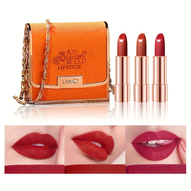 Moisturizing Lip Balm & Matte Lipstick Set in Leather Bag - Festive Gift