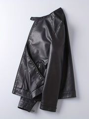 Men's Retro PU Biker Jacket Zip Up Stand Collar