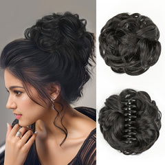 Curly Wavy Hair Bun Extension in Flaxen Brown & Chocolate Chestnu