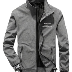 Men's Slim Fit Alphabet Print Zipper Stand Collar Jacket