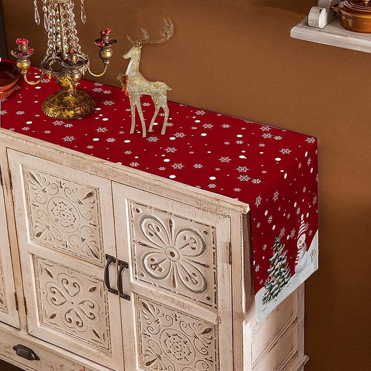 Red Merry Christmas Table Runner Holiday Decoration