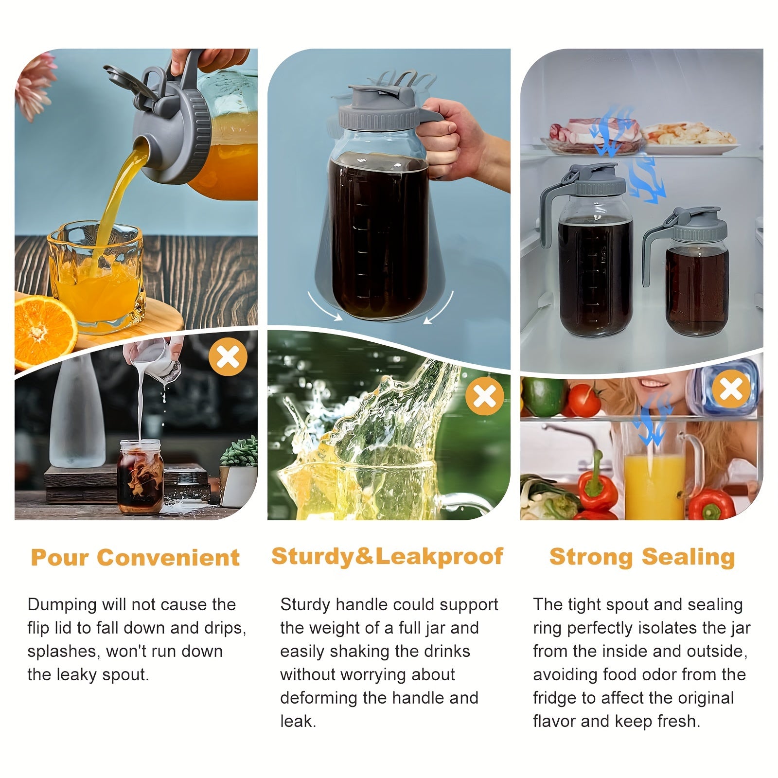 32 oz Mason Jar Pitcher Glass Jug w/ Pour Spout Handle Lid