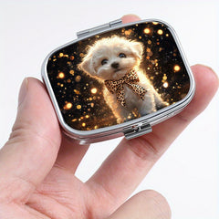 Dog Print Square Medicine Box Two Compartment Pill Box