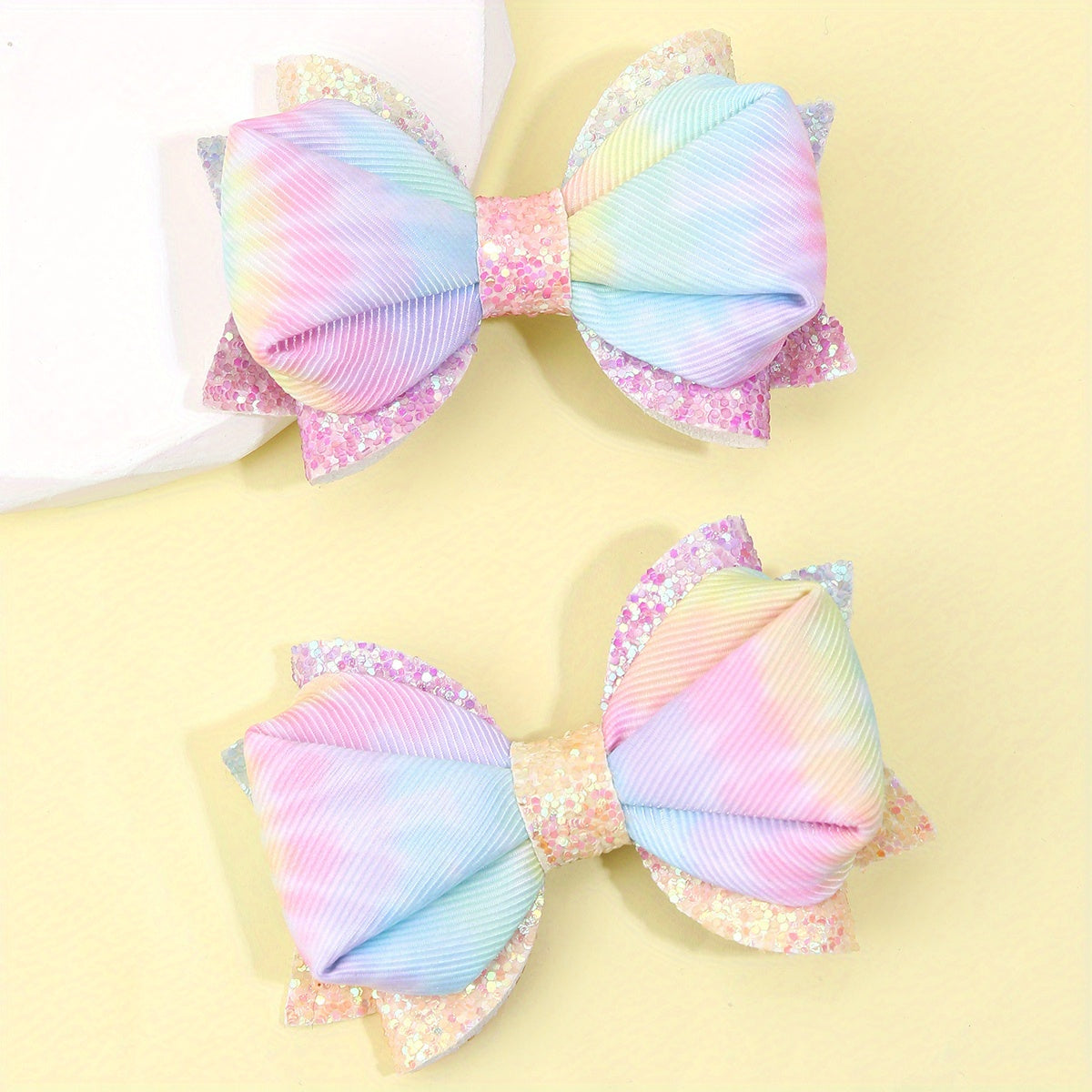 2pcs Gradient Hair Bows For Girls Colorful Glitter Hair Clips