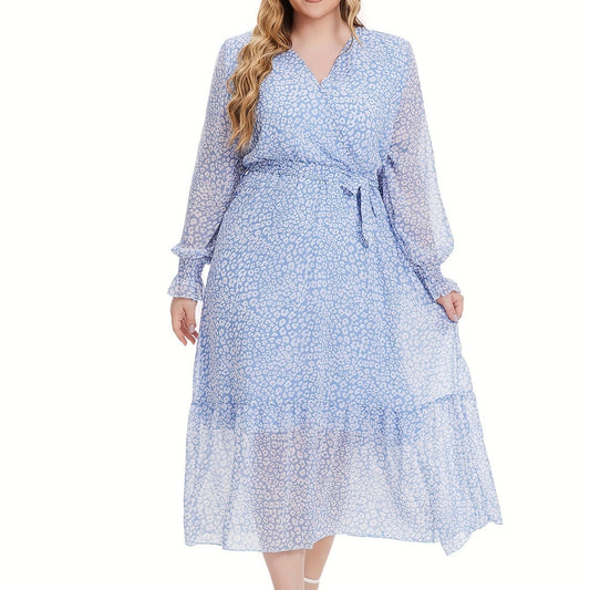 Dalmatian Print Flounce Sleeve Maxi Dress With Belt