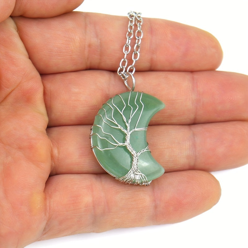 Moon Necklace Fortune Tree Natural Stone Amethyst Pendant