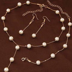 Faux Pearls Jewelry Set With Necklace Earrings Bracelet