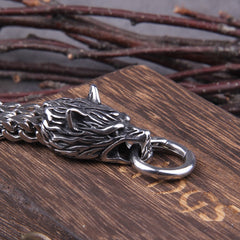 Viking Wolf Charm Bracelet Silvery Mesh Chain Men's Biker Jewelry