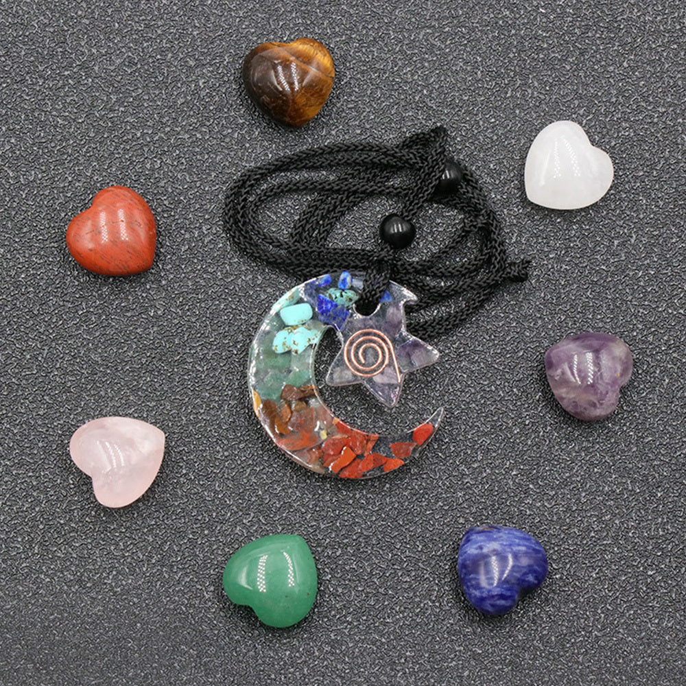 Colorful Gravel Energy Stone Resin Moon Star Pendant Necklace