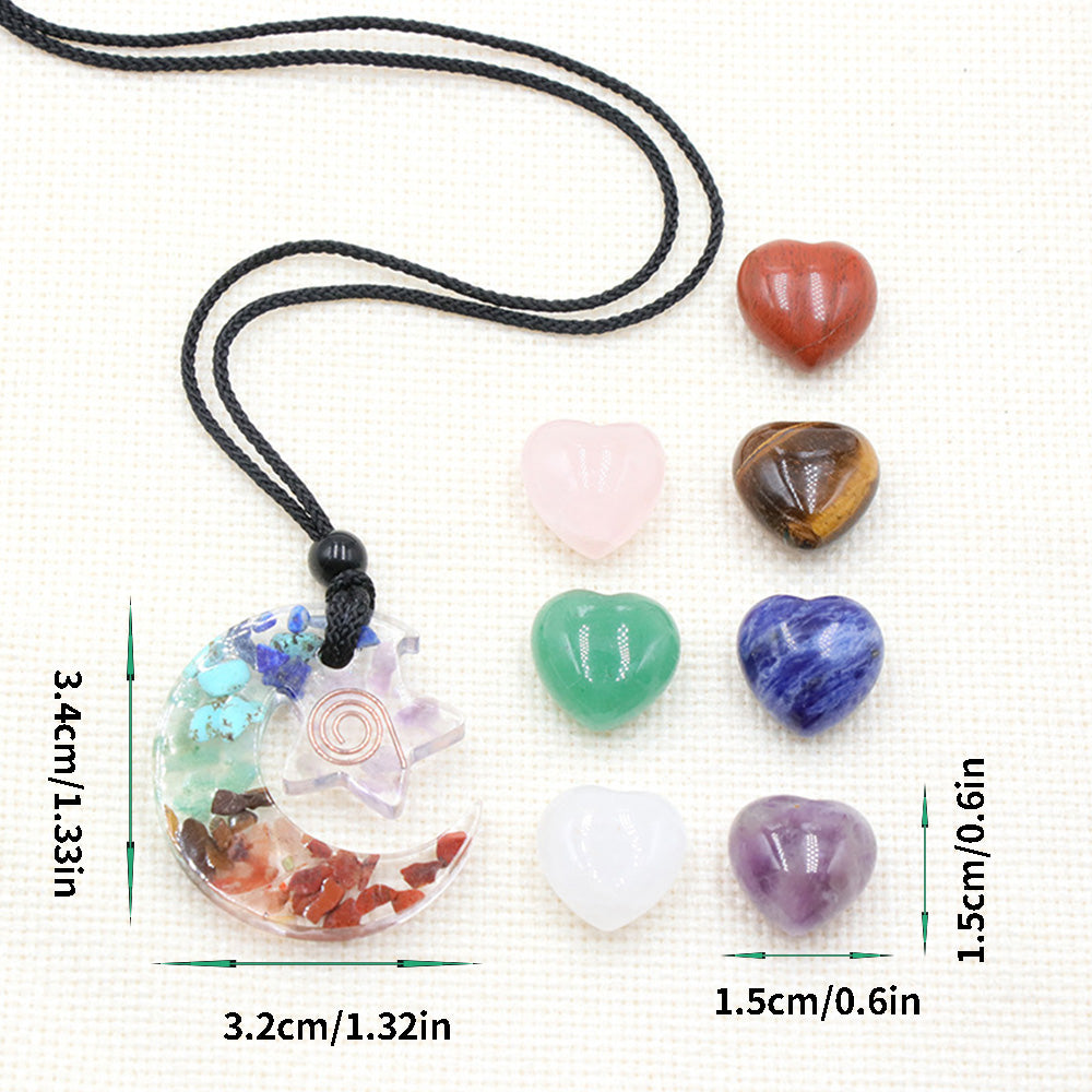 Colorful Gravel Energy Stone Resin Moon Star Pendant Necklace