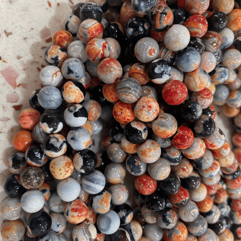 Orange Dream Fire Dragon Veins Agates Round Loose Beads 15'' Strand