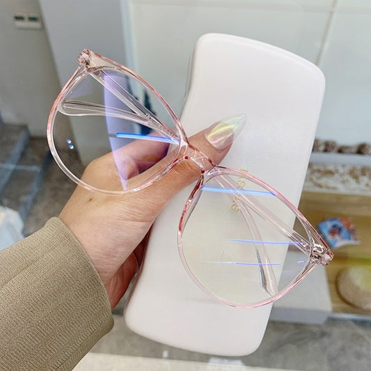 Large Oval Anti Light Glasses for Women Men Jelly Frame Clear Lens Glasses