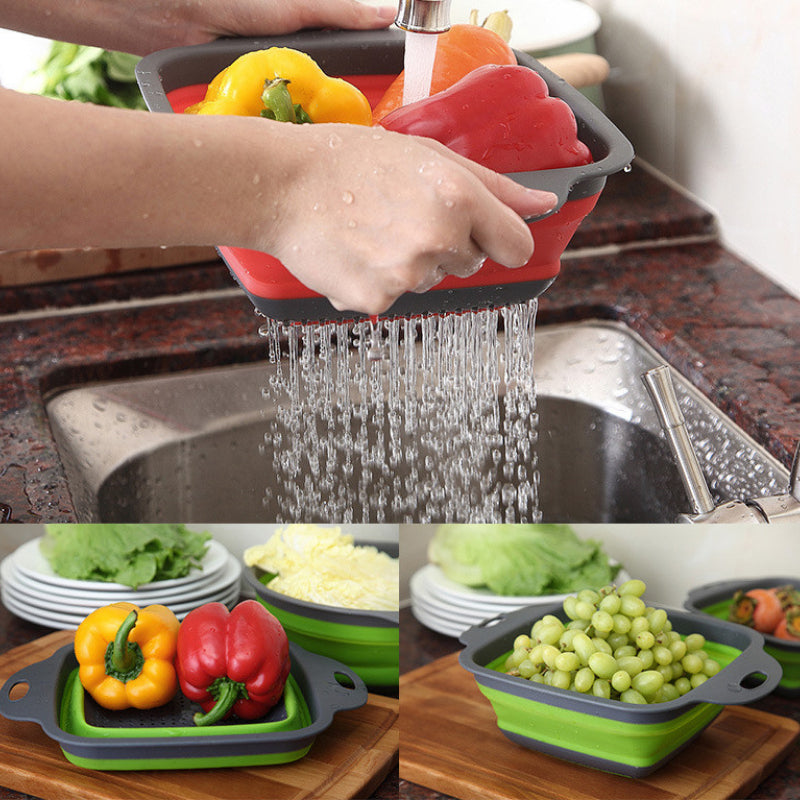 Silicone Folding Drain Basket Vegetable Washing Strainer Collapsible Drainer