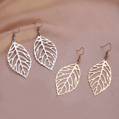 Gold Hollow Leaf Dangle Earrings 18K Plated Jewelry
