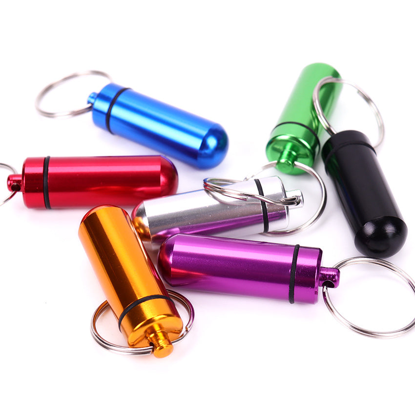 2pcs Waterproof Pill Boxes Keychain Aluminum Stainless Steel