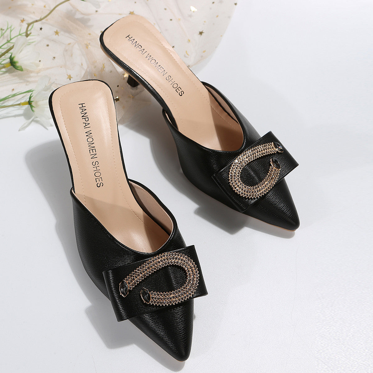 Women's Rhinestone Slingback Kitten Heels