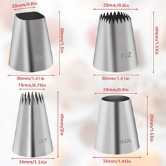 4Pcs Large Piping Tips Set Cake Decorating Icing Tip Nozzles Kit