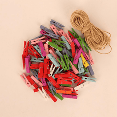 100pcs Wooden Clothespins With 10m Jute Twine Craft Clips