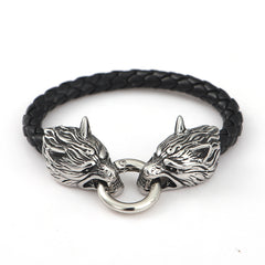 Viking Wolf Head Leather Bracelet Hip Hop Vintage Jewelry