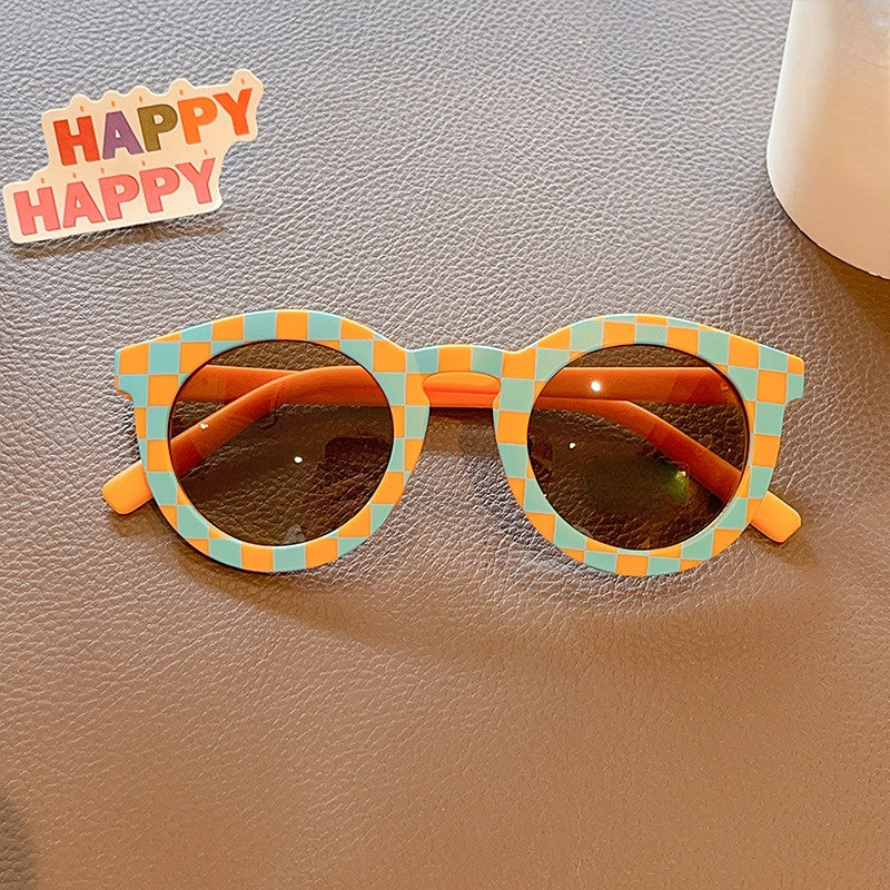 Girl's Oval Sunglasses UV Protection Striped Plaid Girls Sunglasses