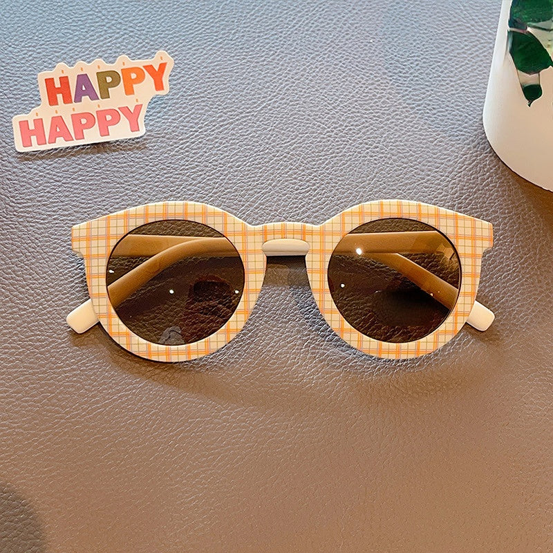 Girl's Oval Sunglasses UV Protection Striped Plaid Girls Sunglasses
