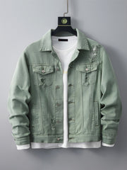 Men's Ripped Lapel Casual Denim Jacket