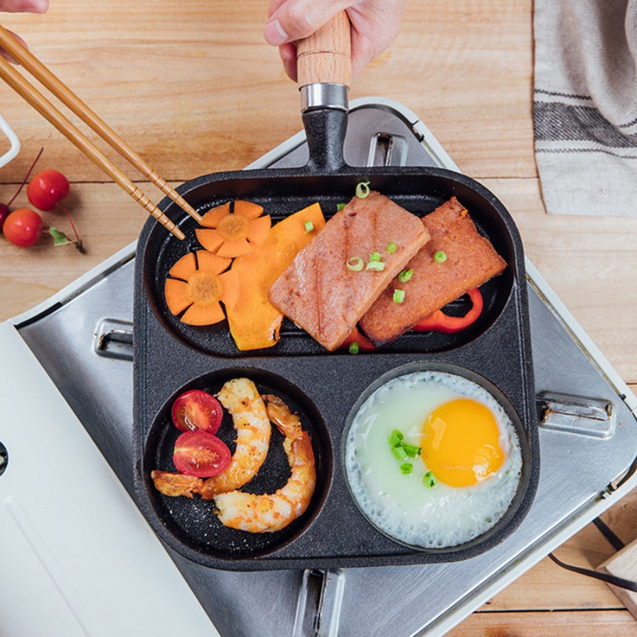 3 In 1 Cast Iron Fried Egg Steak Frying Pan Non stick Egg Burger Breakfast Pan