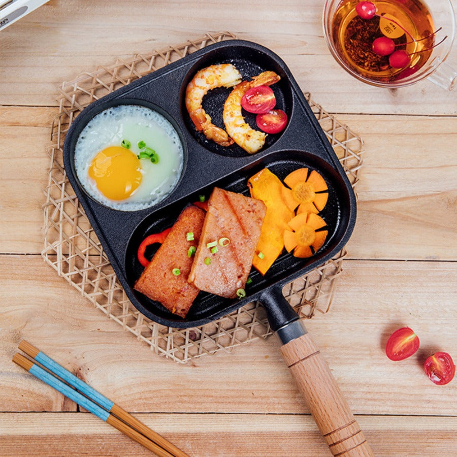3 In 1 Cast Iron Fried Egg Steak Frying Pan Non stick Egg Burger Breakfast Pan