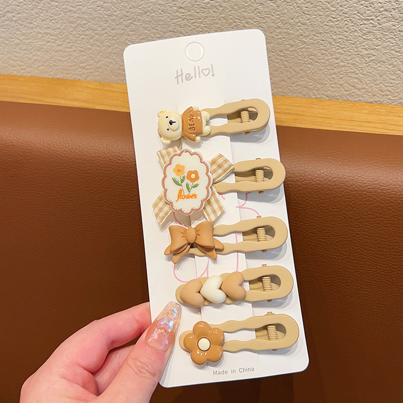 5pcs Acrylic Hairpins Cartoon Bear Rabbit Bowknot Flowers Hair Clips Girls Kids