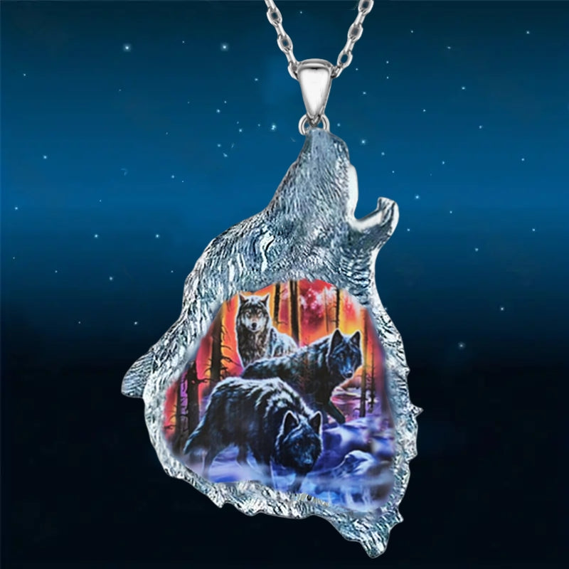 Girl's Wolf Pack Howling Pendant Necklace Dinner Jewelry