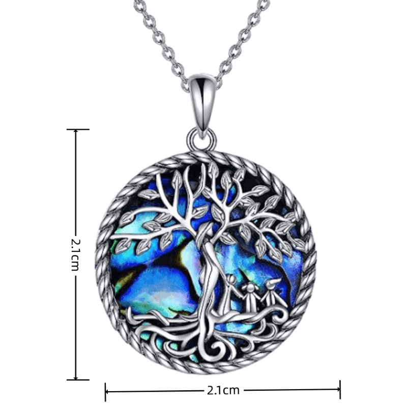 Girl's Tree Of Life Goddess & Child Abalone Shell Pendant Necklace