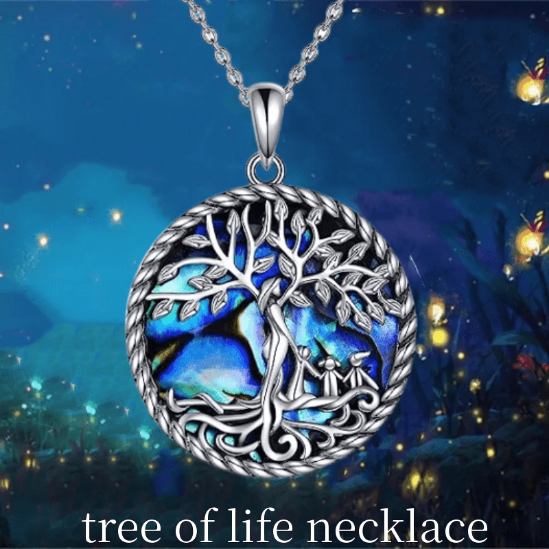 Girl's Tree Of Life Goddess & Child Abalone Shell Pendant Necklace