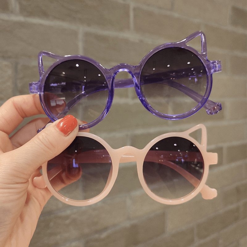 Girl's Round Frame Cat Ears Sunglasses Summer Party Seaside Glasses