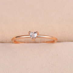 Girl's Copper Heart Zircon Ring Wedding Engagement Jewelry