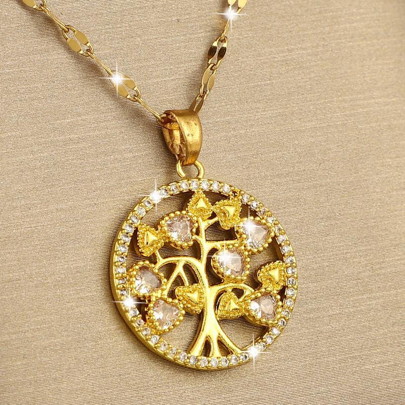 Girl's Zircon Love Life Tree Necklace Titanium Steel Chain