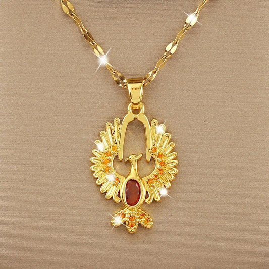 Copper Micro Zircon Phoenix Rebirth Pendant Necklace for Girls