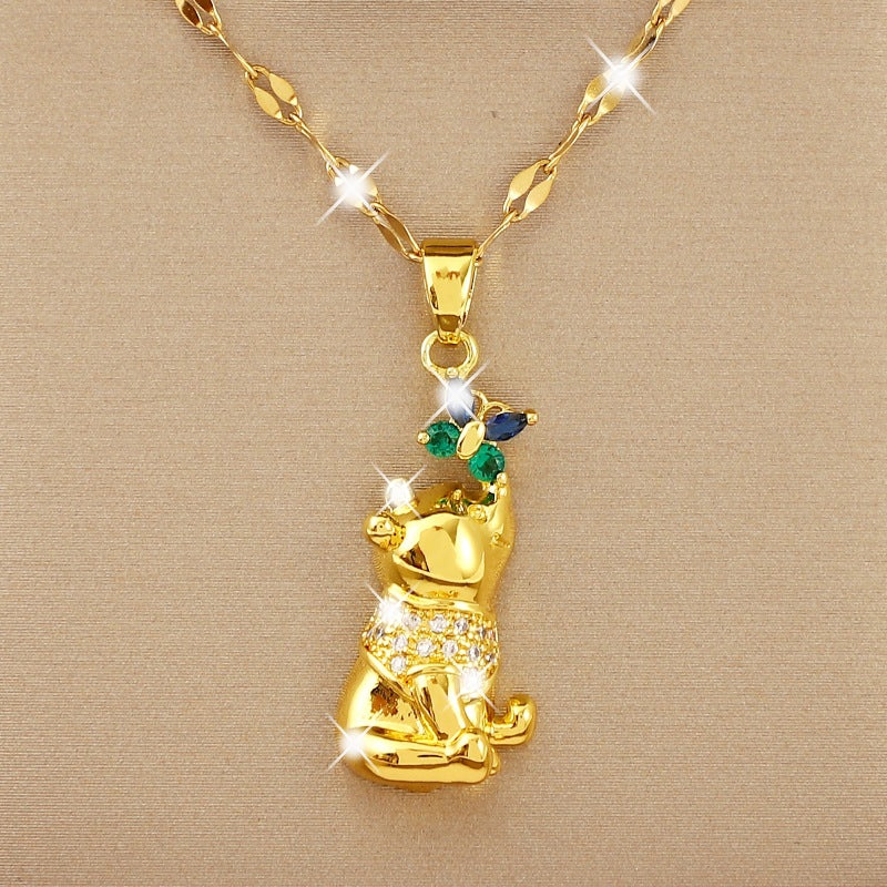 Girl's Copper Sloth Butterfly Pendant Necklace Charm