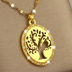 Copper Zircon Tree Of Life Pendant Necklace