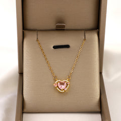 Girl's Pink Love Crystal Pendant Necklace Charm Jewelry